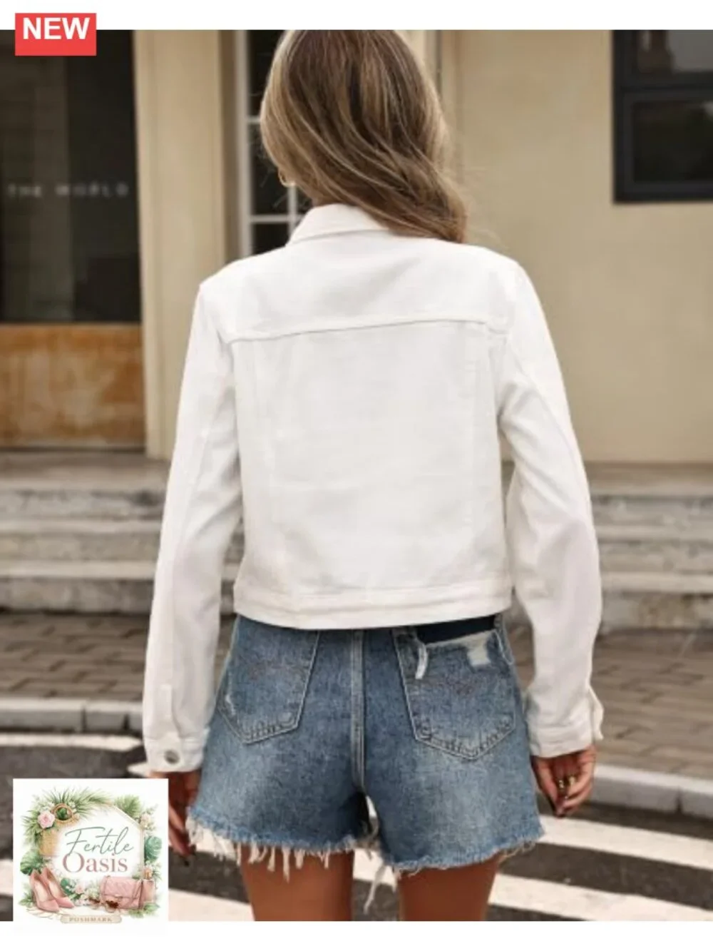 Cropped Denim Jacket with 6 Pockets Women Long Sleeve